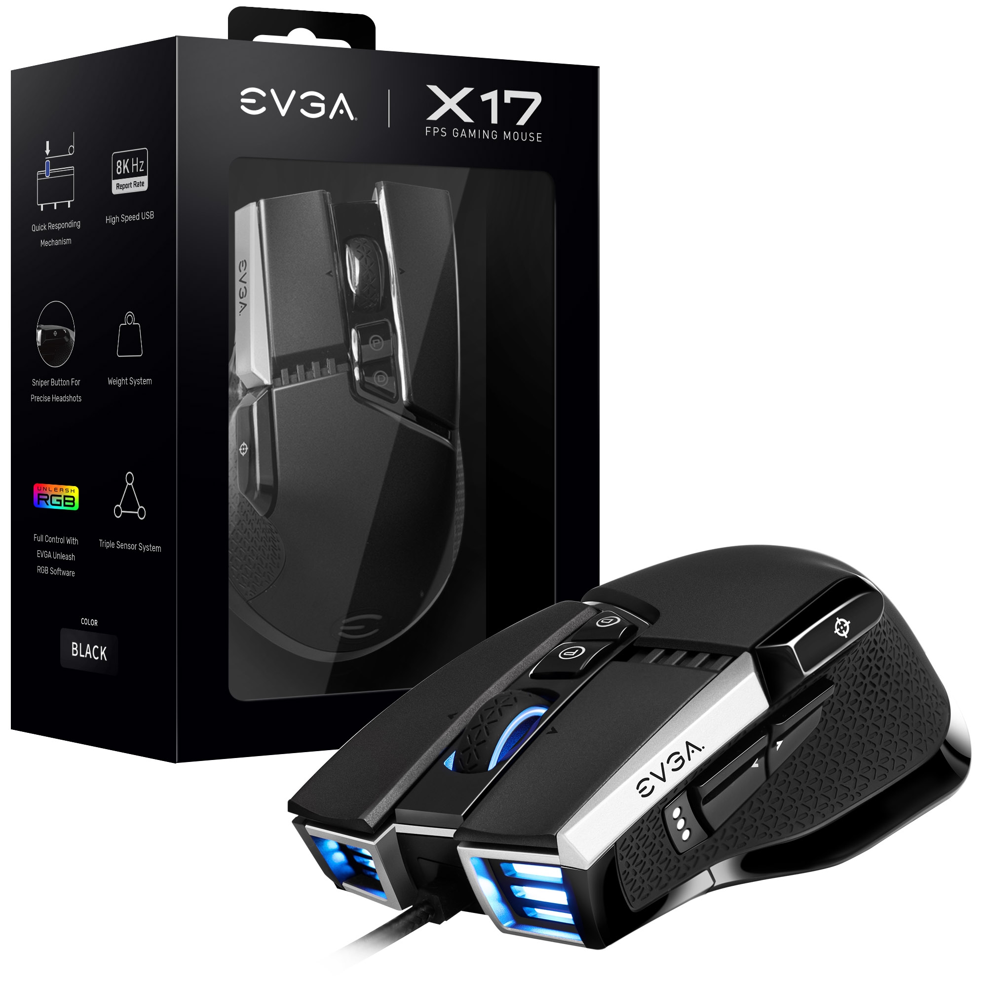 MOUSE GAMER EVGA X17 WIRE RETAIL BLACK